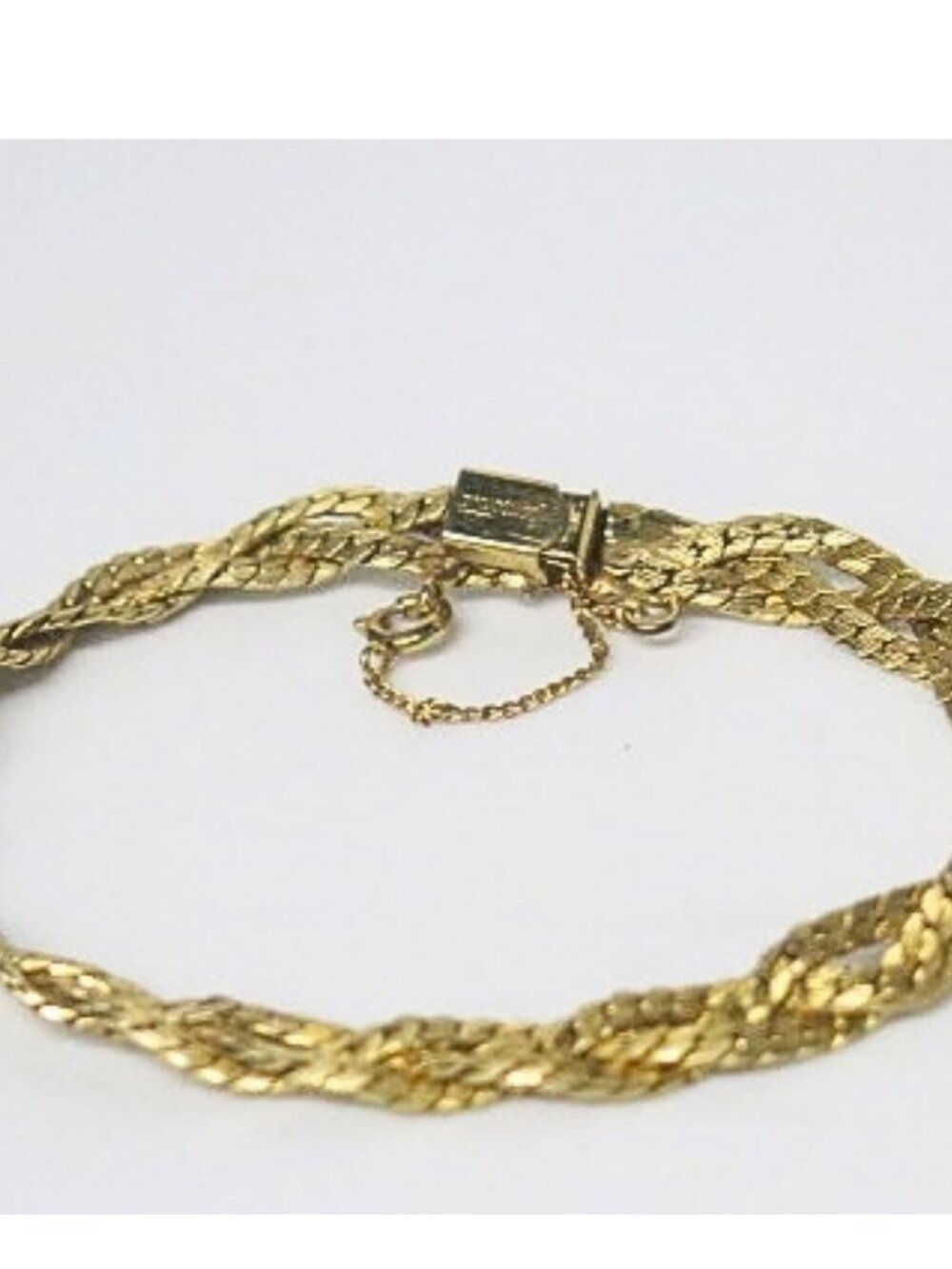 Krementz Signed Gold Tone Braided Chain Bracelet Textured Safety Chain